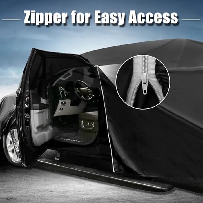 X AUTOHAUX SUV Car Cover for Chevrolet Tahoe 4 Door 2007-2024 Outdoor Waterproof Sun Rain Dust Wind Snow Protection 190T PU W/Driver Door Zipper Black by X AUTOHAUX - Image 3