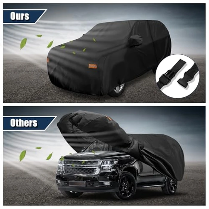 X AUTOHAUX SUV Car Cover for Chevrolet Tahoe 4 Door 2007-2024 Outdoor Waterproof Sun Rain Dust Wind Snow Protection 190T PU W/Driver Door Zipper Black by X AUTOHAUX - Image 4