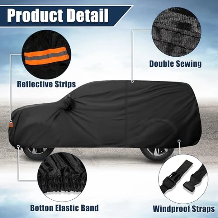 X AUTOHAUX SUV Car Cover for Chevrolet Tahoe 4 Door 2007-2024 Outdoor Waterproof Sun Rain Dust Wind Snow Protection 190T PU W/Driver Door Zipper Black by X AUTOHAUX - Image 6