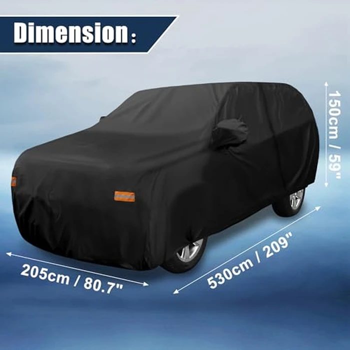 X AUTOHAUX SUV Car Cover for Chevrolet Tahoe 4 Door 2007-2024 Outdoor Waterproof Sun Rain Dust Wind Snow Protection 190T PU W/Driver Door Zipper Black by X AUTOHAUX - Image 7