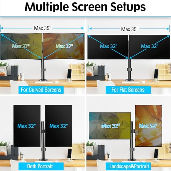 MOUNTUP Dual Monitor Desk Mount, Max 32 Inch up to 17.6lbs, Fully Adjustable Dual Monitor Arm for 2 LCD Screens, Double Monitor Stand with C-Clamp and Grommet Base by MOUNTUP - Image 2