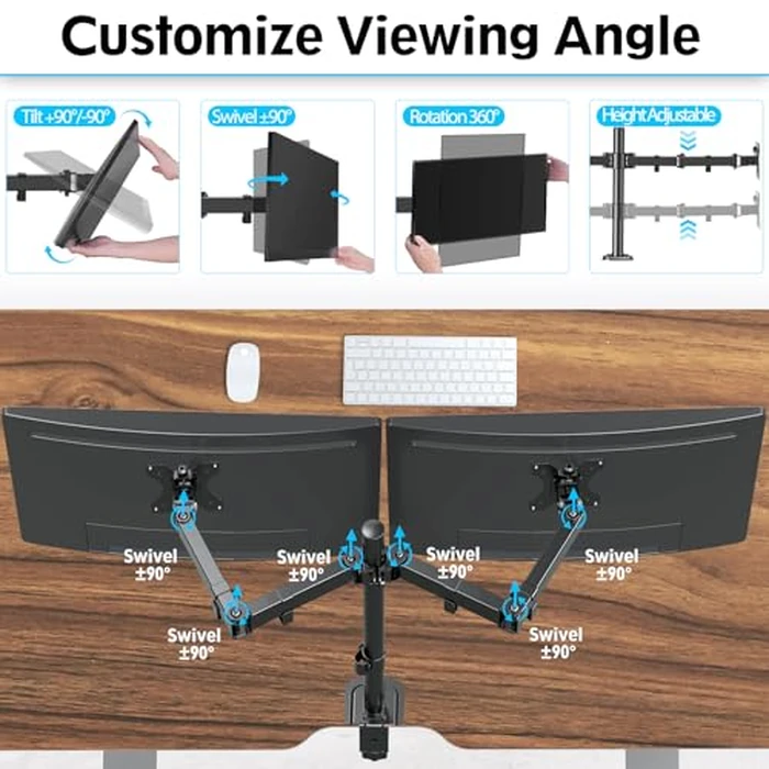 MOUNTUP Dual Monitor Desk Mount, Max 32 Inch up to 17.6lbs, Fully Adjustable Dual Monitor Arm for 2 LCD Screens, Double Monitor Stand with C-Clamp and Grommet Base by MOUNTUP - Image 3