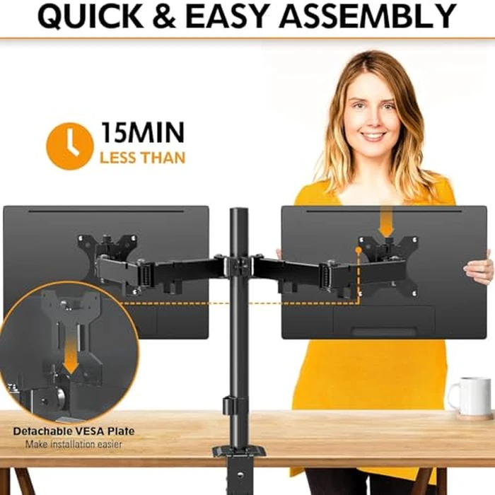MOUNTUP Dual Monitor Desk Mount, Max 32 Inch up to 17.6lbs, Fully Adjustable Dual Monitor Arm for 2 LCD Screens, Double Monitor Stand with C-Clamp and Grommet Base by MOUNTUP - Image 7