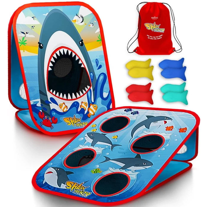 Swooc Games(R) - Shark Frenzy(TM) | 2-in-1 Bean Bag Toss Game for Kids | 5-Second Setup Toddler Party Games for Kids | Toddler Outdoor Fun | Corn Hole Shark Toys for Boys | Cornhole Game Set Outside by SWOOC - Used - Very Good condition - US$33.54