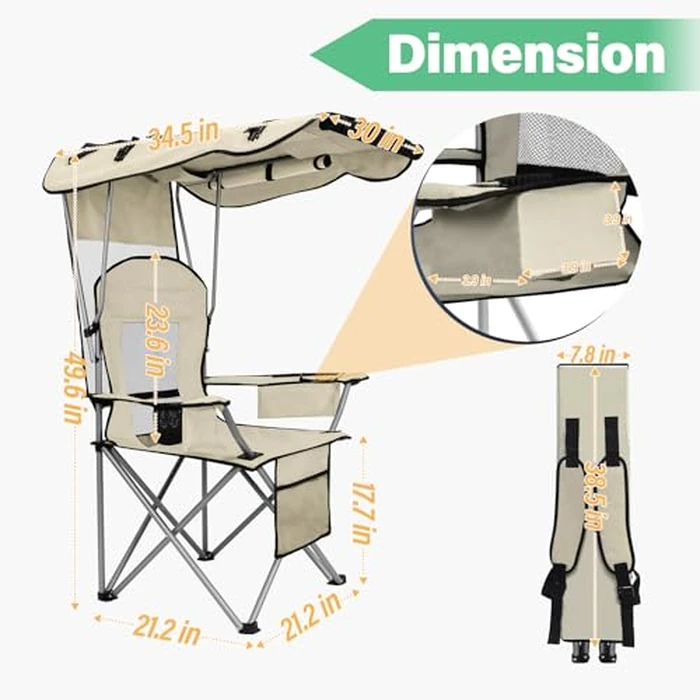 BDL Camping Chair with Canopy Shade Portable Folding Beach Chairs with Cooler, Mesh Backrest, Cup Holder, and Pocket for Camping, Fishing, Beach, and Sports,White by BDL - Image 5