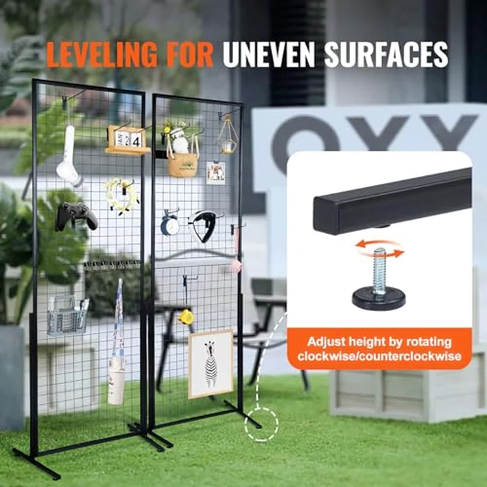 VEVOR 2' x 5.6' Grid Wall Panels Tower, 2 Packs Wire Gridwall Display Racks with T-Base Floorstanding, Double Side Gridwall Panels for Art Craft Shows, Retail Display with Extra Clips and Hooks by VEVOR - Image 5