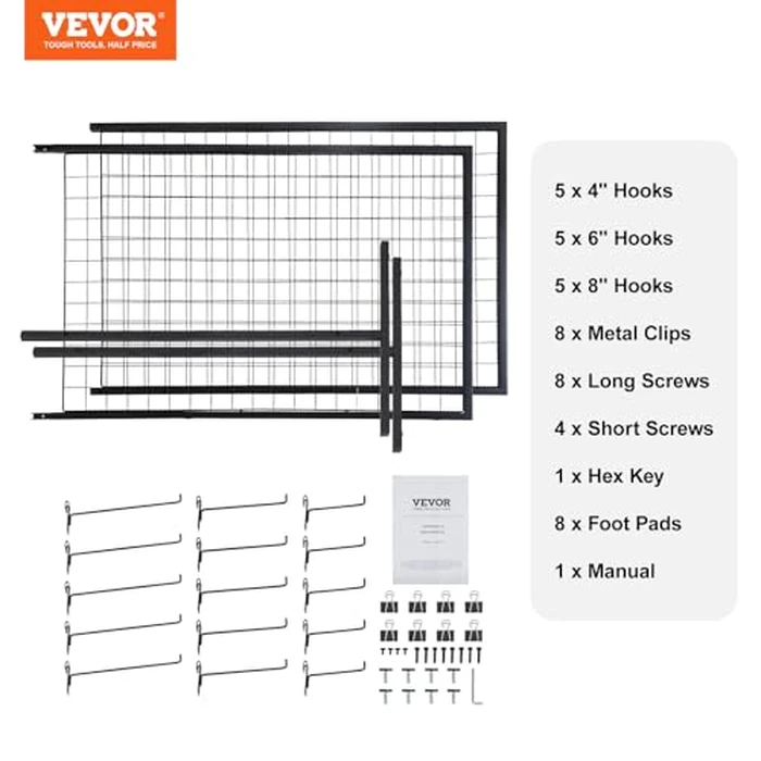 VEVOR 2' x 5.6' Grid Wall Panels Tower, 2 Packs Wire Gridwall Display Racks with T-Base Floorstanding, Double Side Gridwall Panels for Art Craft Shows, Retail Display with Extra Clips and Hooks by VEVOR - Image 7