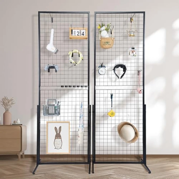 VEVOR 2' x 5.6' Grid Wall Panels Tower, 2 Packs Wire Gridwall Display Racks with T-Base Floorstanding, Double Side Gridwall Panels for Art Craft Shows, Retail Display with Extra Clips and Hooks by VEVOR - Image 8