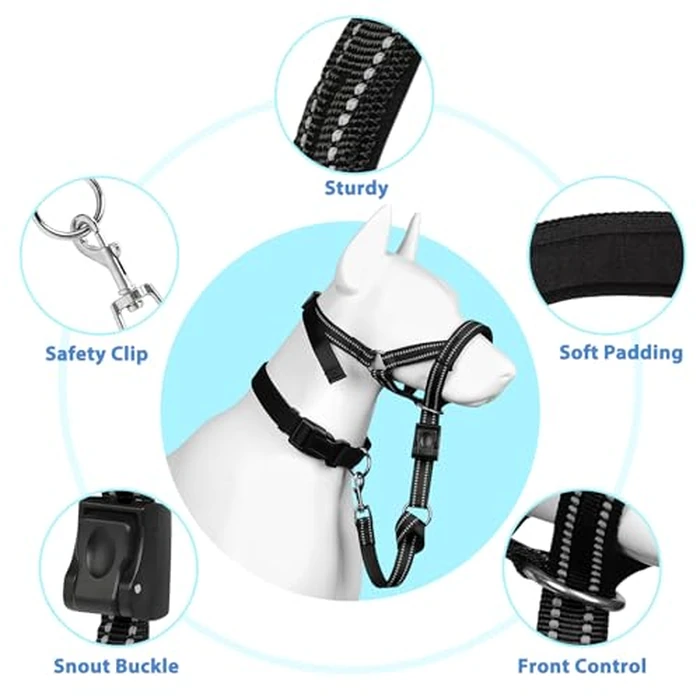 BARKLESS Soft Dog Head Collar, Patented Padded No Pull Head Halter, Training Nose Leash with Safety Link for Medium Large Dogs, Adjustable Muzzle Leash, Easy Control for Walking(Black, L) by BARKLESS - Image 2