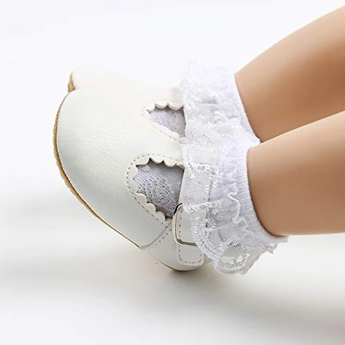 Baby Girls Mary Jane Flats Shoes with Non-Slip Soft Sole Toddler First Walkers Princess Dress Shoes White 13CM by AKINGIO - Image 3
