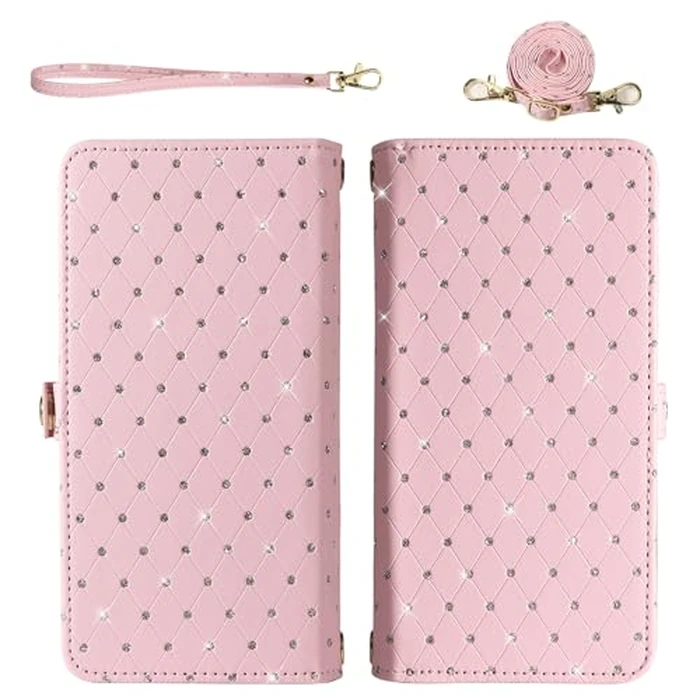 Asuwish Phone Case for Samsung Galaxy Z Fold 7 Zipper Detachable Wallet Cell Cover with Bling Crossbody Lanyard Strap Glitter Flip Card Holder Slot ZFold Z7 G Fold7 7Z Women Men Girls Pink by Asuwish - Image 2