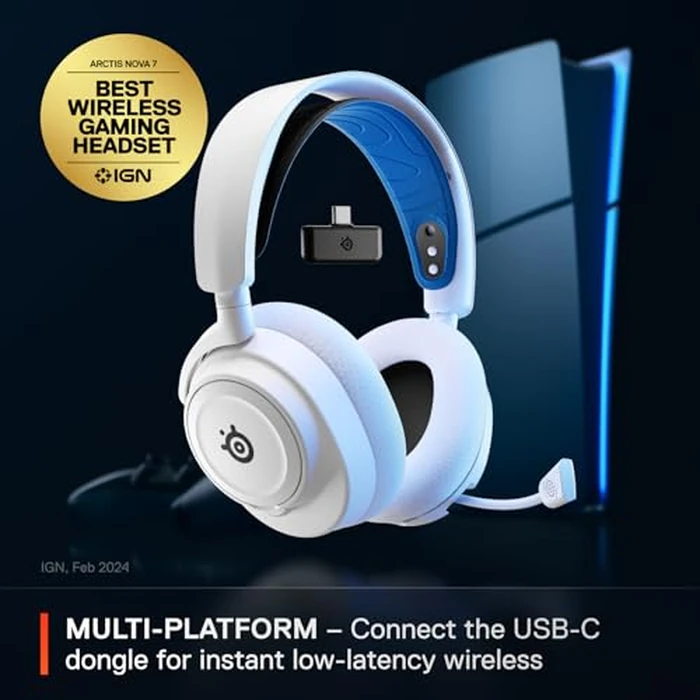 SteelSeries Arctis Nova 7P Wireless Multi-Platform Gaming Headset - Neodymium Magnetic Drivers - 2.4GHz + Bluetooth - 38Hr USB-C Battery - Gen2 AI Mic - PlayStation, PC, Switch, VR, Mobile - White by SteelSeries - Image 2