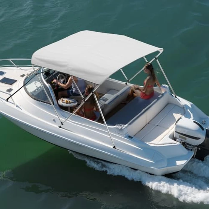 VEVOR 3 Bow Boat Bimini Tops, 600D Polyester Canopy with Aluminum Alloy Frame, Waterproof & Sun Shade Boat Awning Canopy with Storage Bag, 2 Support Poles, 4 Straps, 72"Lx(85"-90")Wx46"H, Light Grey by VEVOR - Image 1