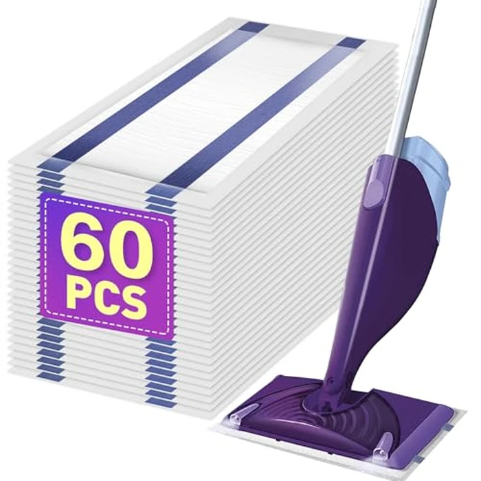 Mopping Pad Refill Compatible with Wet Jet Mop, Disposable Multi Surface Wetjet Hardwood Floor Cleaner Spray Mop Pads Refills, Thickness & Absorbent (60) by YHOVID - Used - Like New condition