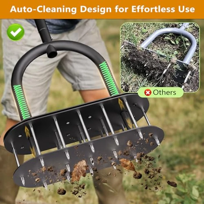 seasky Lawn Aerator Spike Metal Manual Dethatching Lawn Aerator Tool with 15 Iron Spikes Spring-Loaded Design Grass Aerator Tools for Yard, Patio, Garden Tool (15 Nails) by seasky - Image 3