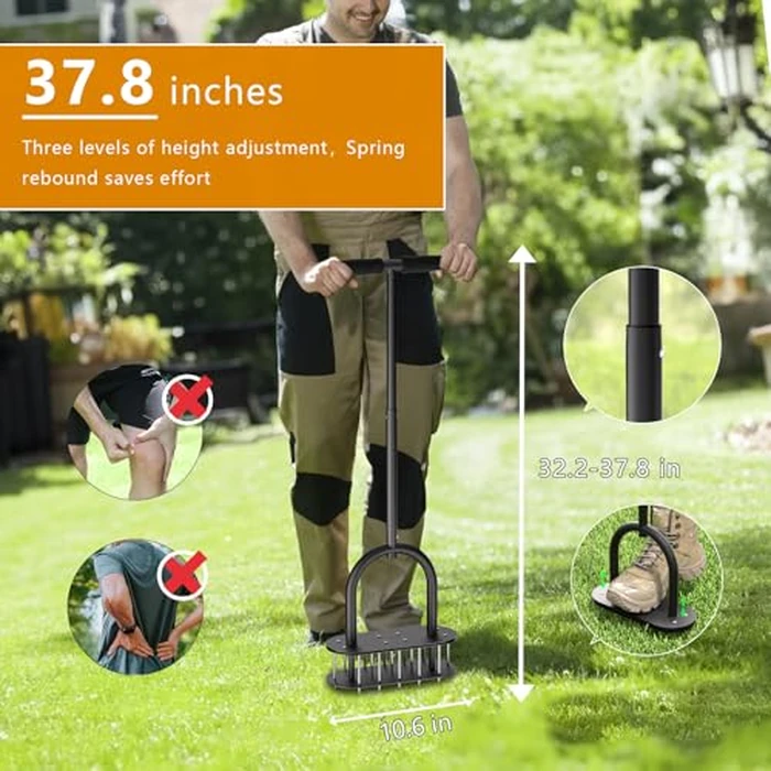 seasky Lawn Aerator Spike Metal Manual Dethatching Lawn Aerator Tool with 15 Iron Spikes Spring-Loaded Design Grass Aerator Tools for Yard, Patio, Garden Tool (15 Nails) by seasky - Image 5