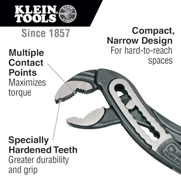 Klein Tools D5052KIT Pump Pliers Set, 7-Inch and 10-Inch Classic Klaw Quick-Adjust V-Jaw Tongue and Groove Pliers, 2-Piece by KLEIN TOOLS - Image 2