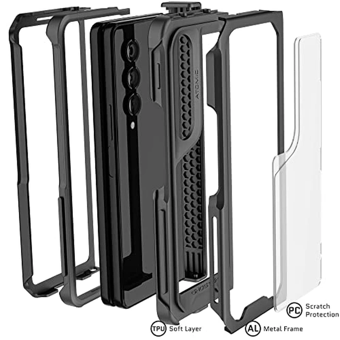 Ghostek Atomic Slim Galaxy Z Fold 4 Case - Clear Back with Black Aluminum Metal Bumper, Shockproof & Dual-Layer Protective Phone Case, Limited Edition Color for 2022 Samsung Fold 4 Case (7.6") (Black) by Ghostek - Image 4