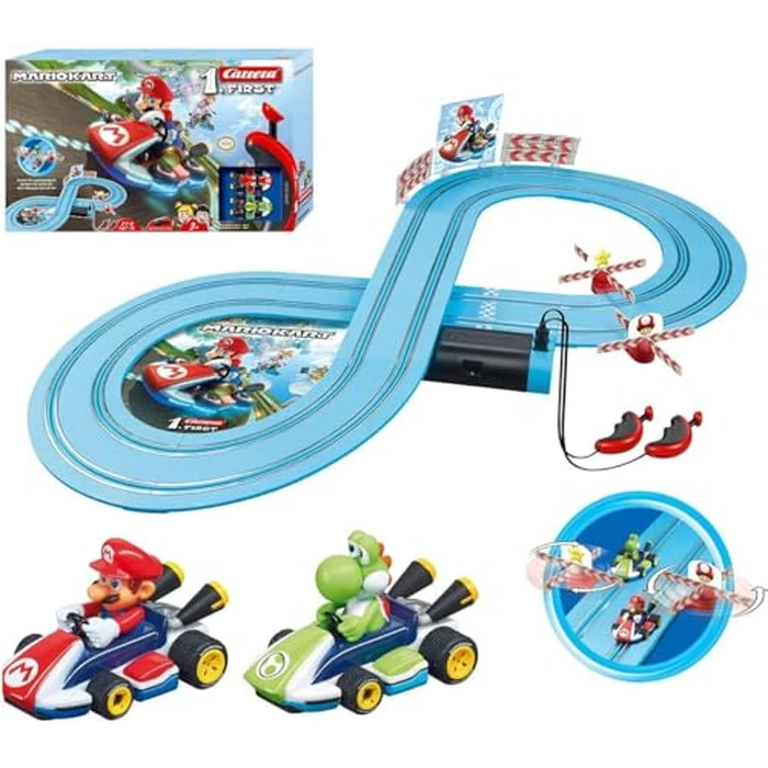Carrera First Mario Kart - Slot Car Race Track with Spinners - Includes 2 Cars: Mario and Yoshi - Battery-Powered Beginner Toy Racing Set for Kids Ages 3 Years and Up by Carrera - Used - Like New condition