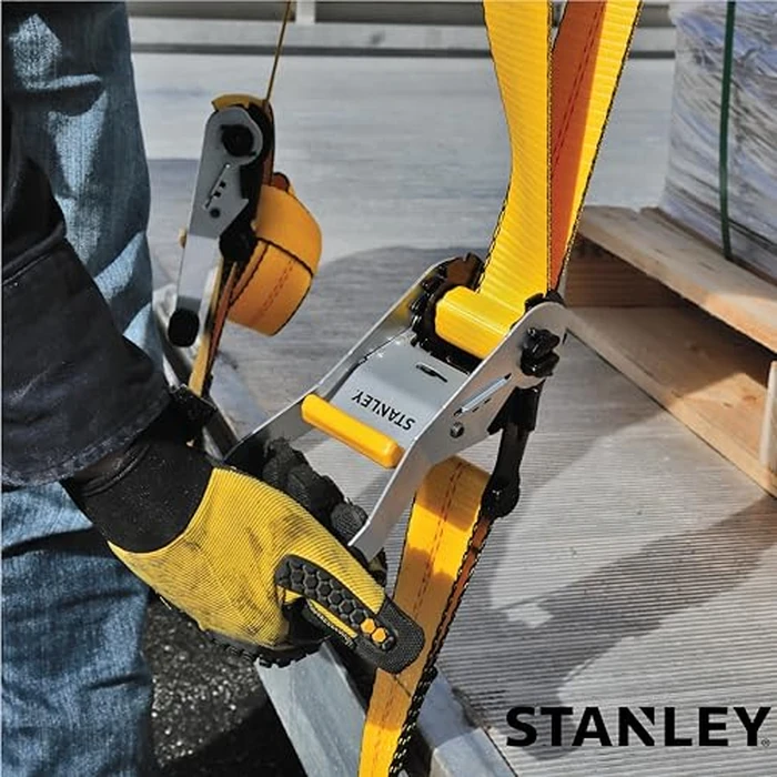 STANLEY S10000J Black/Yellow 2" x 27' Ratchet Strap with Double J-Hooks - 3,333 LBS Safe Working Load / 10,000 LBS Break Strength by STANLEY - Image 6