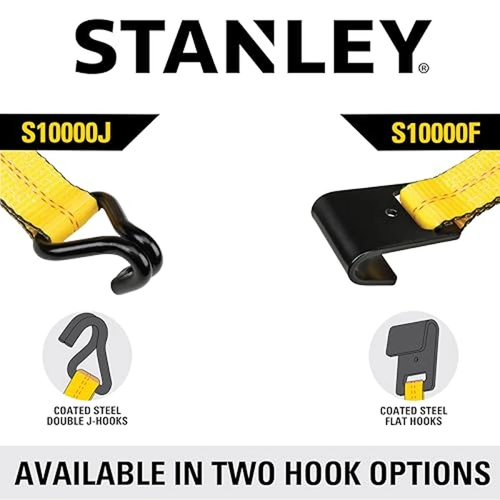 STANLEY S10000J Black/Yellow 2" x 27' Ratchet Strap with Double J-Hooks - 3,333 LBS Safe Working Load / 10,000 LBS Break Strength by STANLEY - Image 8