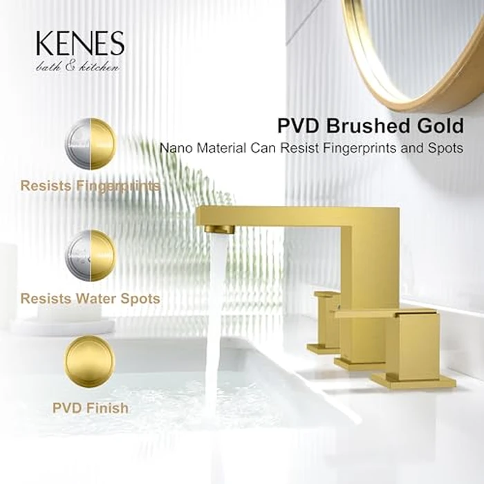 KENES Brushed Gold Widespread Bathroom Faucet 3 Hole Bathroom Sink Faucet Gold Two Handle, 8-Inch 3 Pieces Bathroom Vanity Faucet with Pop Up Drain & Supply Lines, KE-9050-4-P by KENES - Image 7