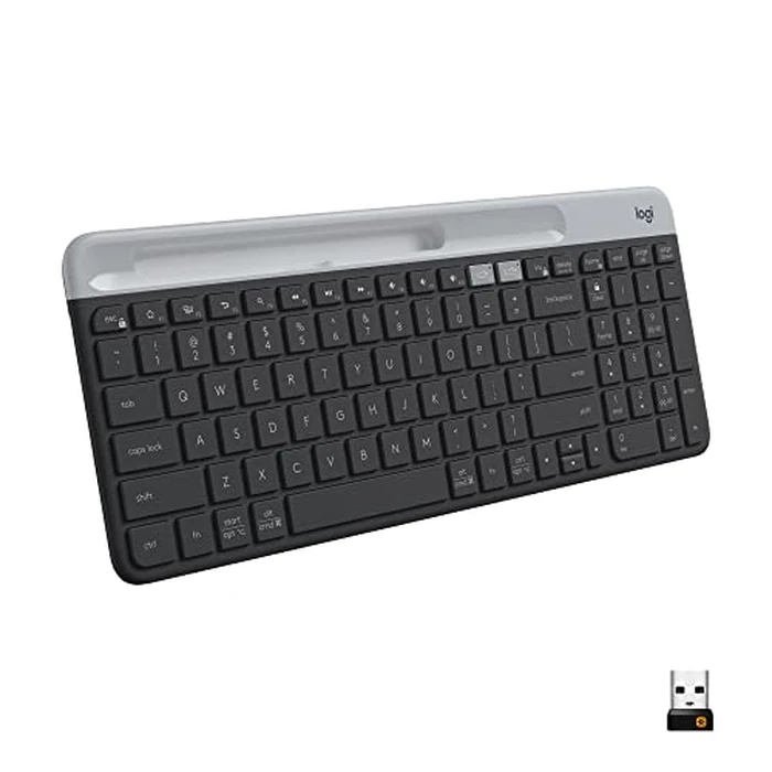Logitech K585 Multi-Device Slim Wireless Keyboard, Built-in Cradle for Device; for Laptop, Tablet, Desktop, Smartphone, Win/Mac, Bluetooth/Receiver, Compact, Easy Switch, 24 Month Battery - Graphite by Logitech - Used - Acceptable condition - CA$47.88