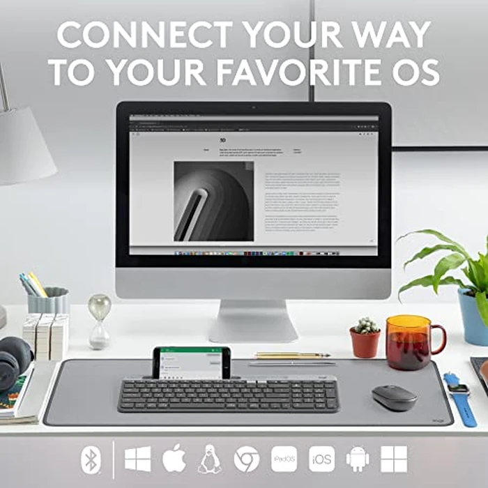 Logitech K585 Multi-Device Slim Wireless Keyboard, Built-in Cradle for Device; for Laptop, Tablet, Desktop, Smartphone, Win/Mac, Bluetooth/Receiver, Compact, Easy Switch, 24 Month Battery - Graphite by Logitech - Image 3