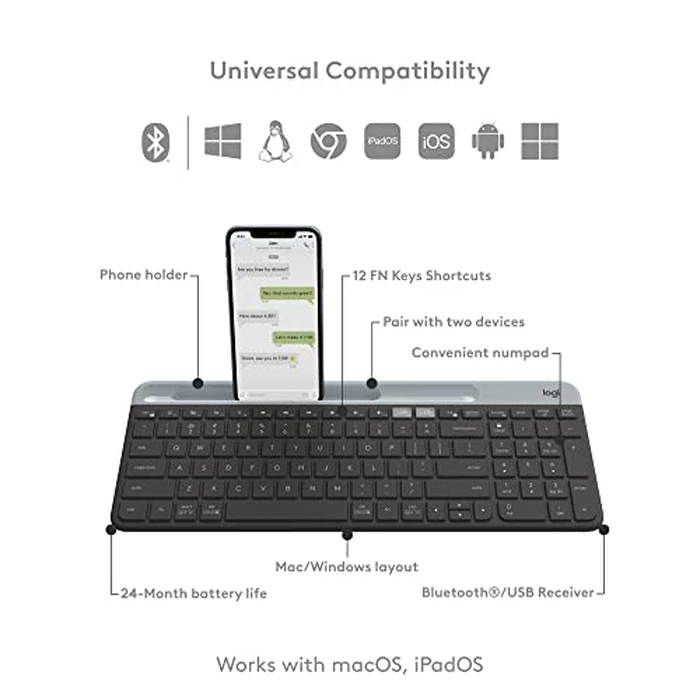 Logitech K585 Multi-Device Slim Wireless Keyboard, Built-in Cradle for Device; for Laptop, Tablet, Desktop, Smartphone, Win/Mac, Bluetooth/Receiver, Compact, Easy Switch, 24 Month Battery - Graphite by Logitech - Image 8