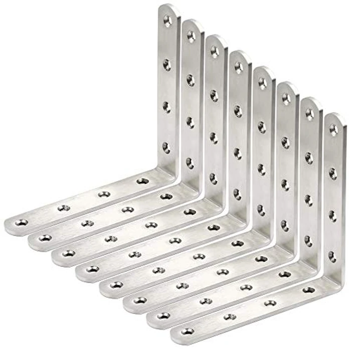 WEBI L Brackets Corner Bracket,90 Degree Stainless Steel Corner Brace- 8 Packs 4 mm Thick 6" X 6",Heavy Duty Shelf Brackets Right Angle Bracket for Shelf, Wood, Furniture, Brushed Nickel by WEBI - Used - Very Good condition - US$23.87