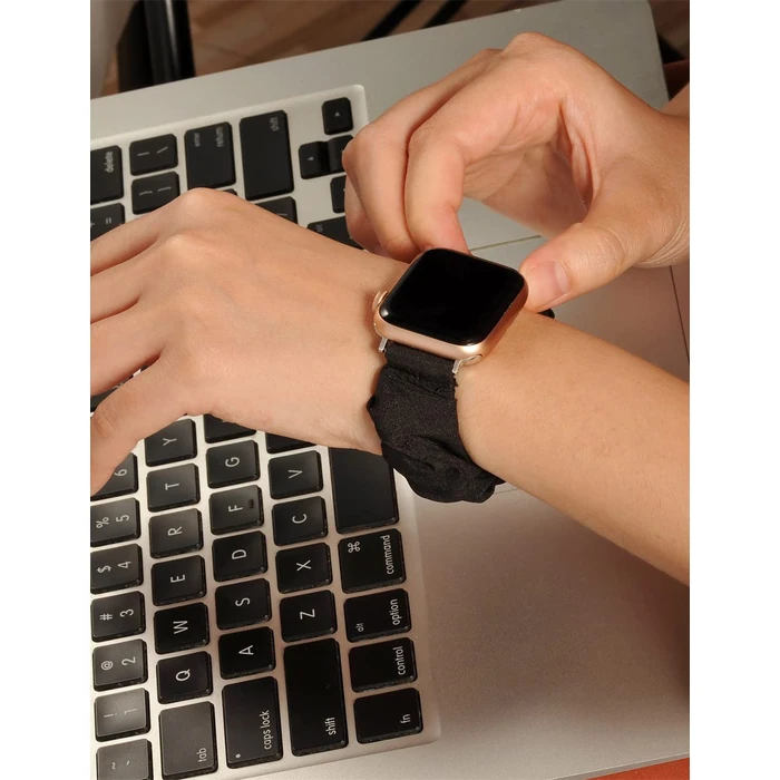 TOYOUTHS 3 Pack Compatible with Apple Watch Band Women Scrunchies 42/44/45/46/49mm Cute Stretchy Elastic Cloth Fabric Strap for iWatch Series 11 10 9 8 7 6 5 4 SE/Ultra 3 2 1, Starlight/Black/Blue, S by TOYOUTHS - Image 2