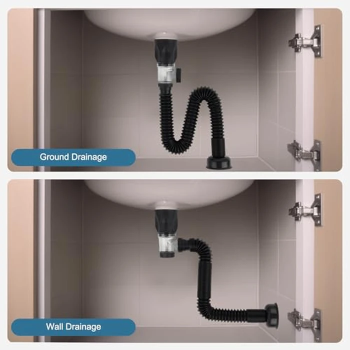 iFealClear Bathroom Sink Drain Kit, Flexible P-Trap Drain Pipe with Pop Up Stopper, Sink Pipe Replacement with 2 Adapters, Fits 1-1/4'', 1-1/2'', 2" Holes, Large Cover Cap, Brushed Nickel by iFealClear - Image 7