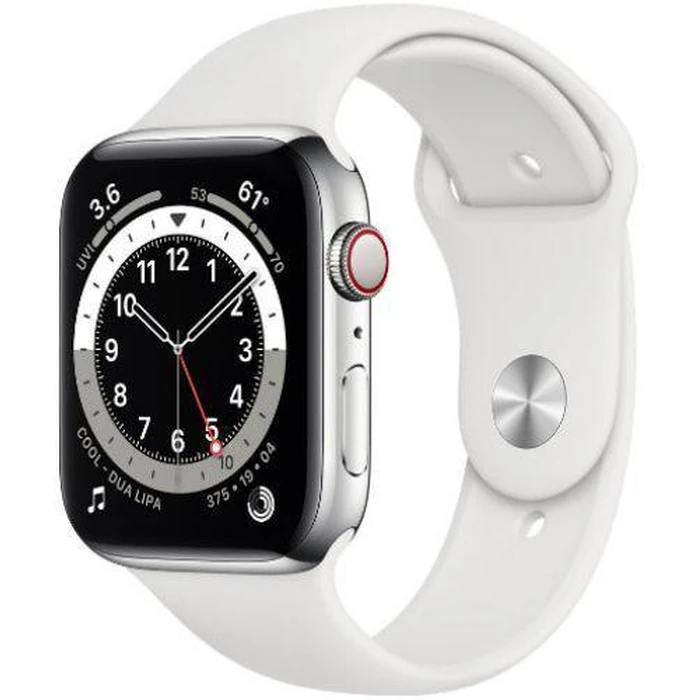 Apple Watch Series 6 (Cellular + GPS) - 32GB - 44mm - Silver Stainless Steel Case with White Rubber Sport Band by Apple - Image 2