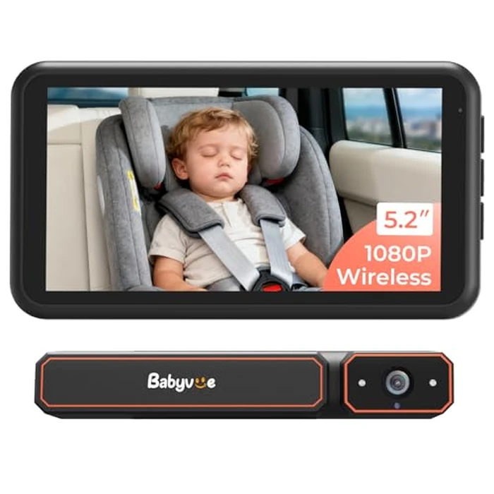 Babyvue BV6 Wireless Baby Car Camera Fast Setup, HD1080P No Wiring Car Baby Monitor with Auto IR Night Vision, 5.2" Display Backseat Camera 3X Zoom for Kids by Babyvue - Used - Very Good condition