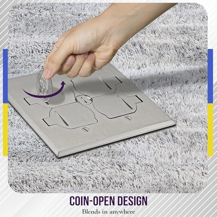 Enerlites 975549-S-D Nickel Plated Brass 2-Gang Floor Box Flip Open Assembly, 20A Tamper Weather Resistant Duplex Electrical Outlet, RJ45 Ready Data Ports, by ENERLITES - Image 4