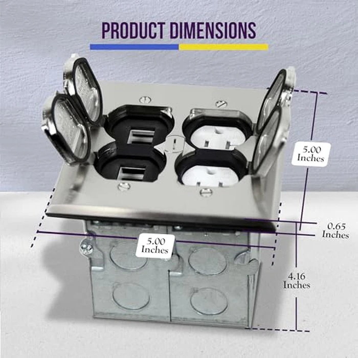 Enerlites 975549-S-D Nickel Plated Brass 2-Gang Floor Box Flip Open Assembly, 20A Tamper Weather Resistant Duplex Electrical Outlet, RJ45 Ready Data Ports, by ENERLITES - Image 7