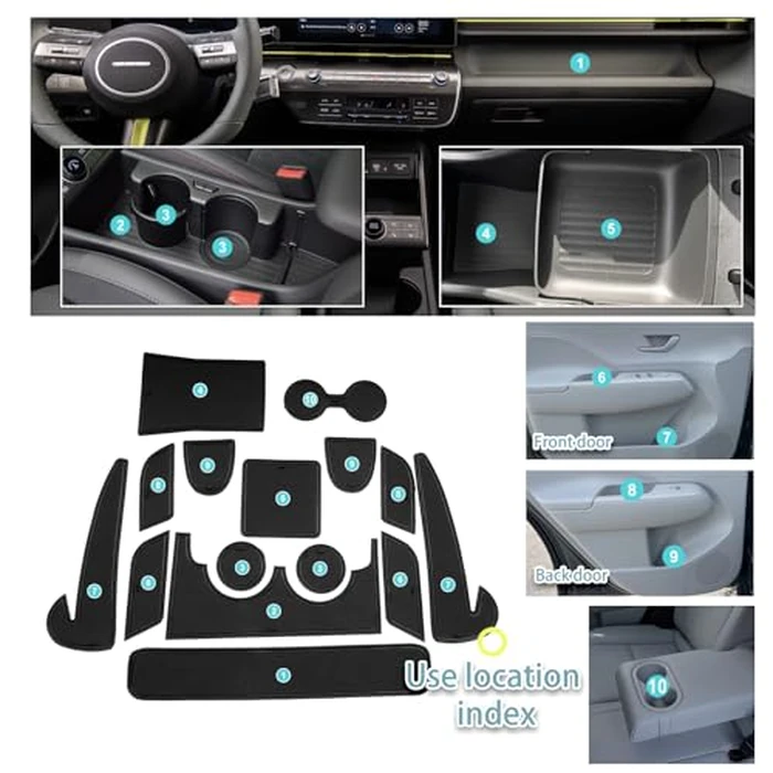 SHAOHAO for 2024 2025 Hyundai Kona Accessories Center Console Mats Cup Holder Console Liners Mats 2024 2025 Kona (SEL Con./N-line/Limited) Car Door Pocket Storage Pads Non Slip Gate Slot Pad by SHAOHAO - Image 2
