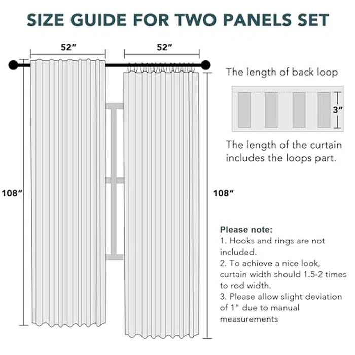 100% Blackout Ivory White Curtains Extra Long 108 Inch Long Noise Reduction Full Light Blocking Thermal Insulated Curtains Floor to Ceiling for Living Room, 52" W x 108" L, Ivory (Not Solid) by Turquoize - Image 8