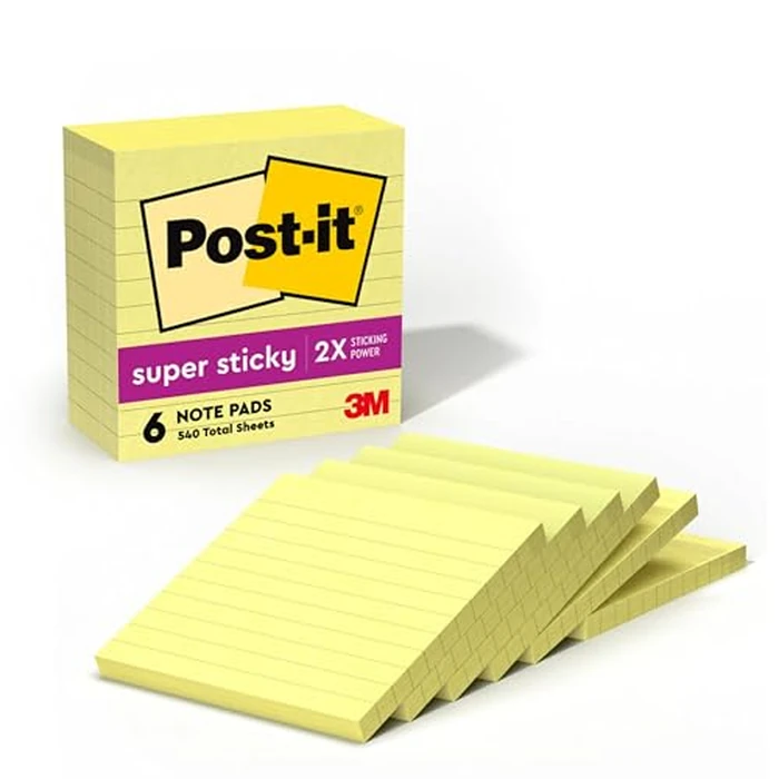 Post-it 675-6SSCY Super Sticky Notes, 4 x 4-Inches, Canary Yellow, Lined, 6-Pads/Pack by Post-It - Image 1