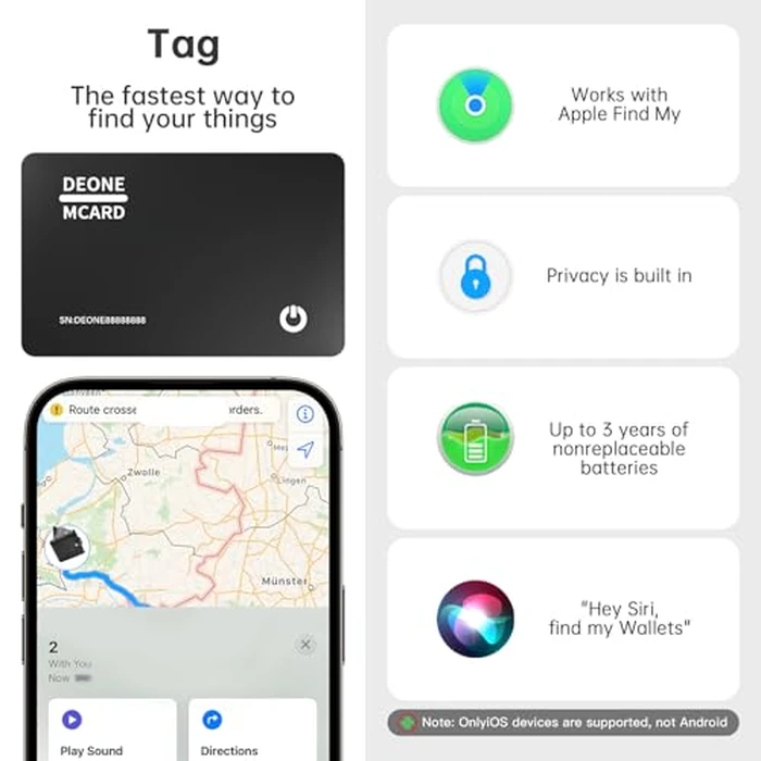 Wallet Trackers Card, Compatible with Find My (iOS Only), Ultra Thin Wallet Tracker for Luggage Tag, Passport etc, IPX7 Waterproof (1PCS, Black) by HONGTOP H - Image 2