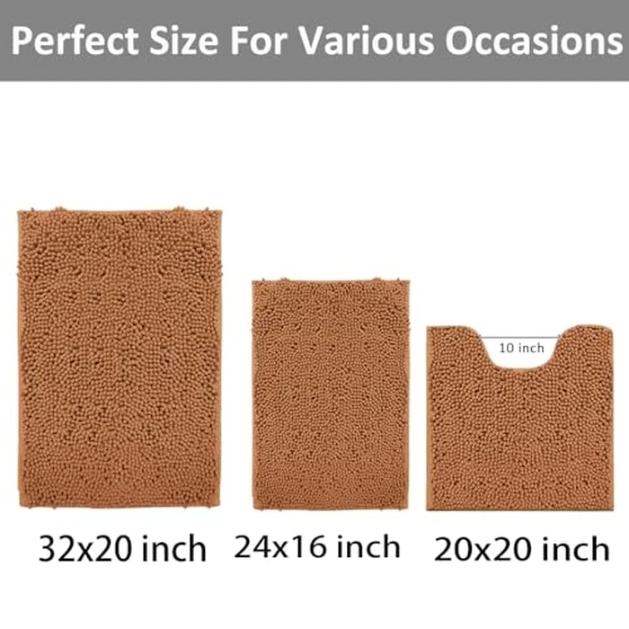 RUN HELIX Chenille Bathroom Rugs 3-Piece Set, Soft & Dry, Machine Washable, Non-Slip, Extra Absorbent, Shaggy, U-Shape, 16'x24', 20'x20', 20'x32', Mustard Yellow by RUN HELIX - Image 2