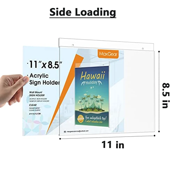 MaxGear Wall Mount Sign Holder, 8.5x11 inches Acrylic Sign Holder with Mounting Screws, Plastic Sign Holder Clear Acrylic Picture Frame for Home, Office, Store, Restaurant, Landscape 6 Pack by MaxGear - Image 2