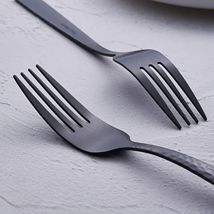 Matte Black 24 Pcs Silverware Flatware Set of 6, FULLYWARE Stainless Steel Hammered Tableware Cutlery Set, Includes Fork Spoon Knife for Home Kitchens, Dishwasher Safe by FULLYWARE - Image 5