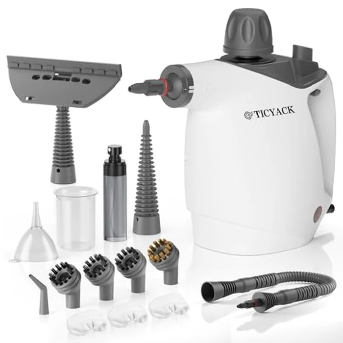 TICYACK Handheld Steam Cleaner, Steam Cleaner with 16 PCS Accessory & Safety Lock, 500ML Capacity, Multi-Surface Deep Cleaning for Home, Car, Bathroom, Grout, Floor, Window (White) by TICYACK - Used - Like New condition - US$37.98