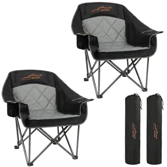 FAIR WIND 2 Pack Oversized Padded Camping Chair Heavy Duty Quad Fold Arm Chair Portable for Outdoor - Support 500LBS, Black by FAIR WIND - Used - Very Good condition - US$97.19