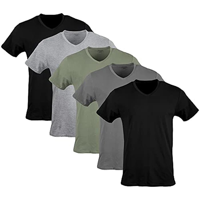 Gildan Men's V-Neck T-Shirts, Multipack, Style G1103, Black/Sport Grey/Charcoal/Military Green (5-Pack), Small by Gildan - Used - Acceptable condition - US$12.78