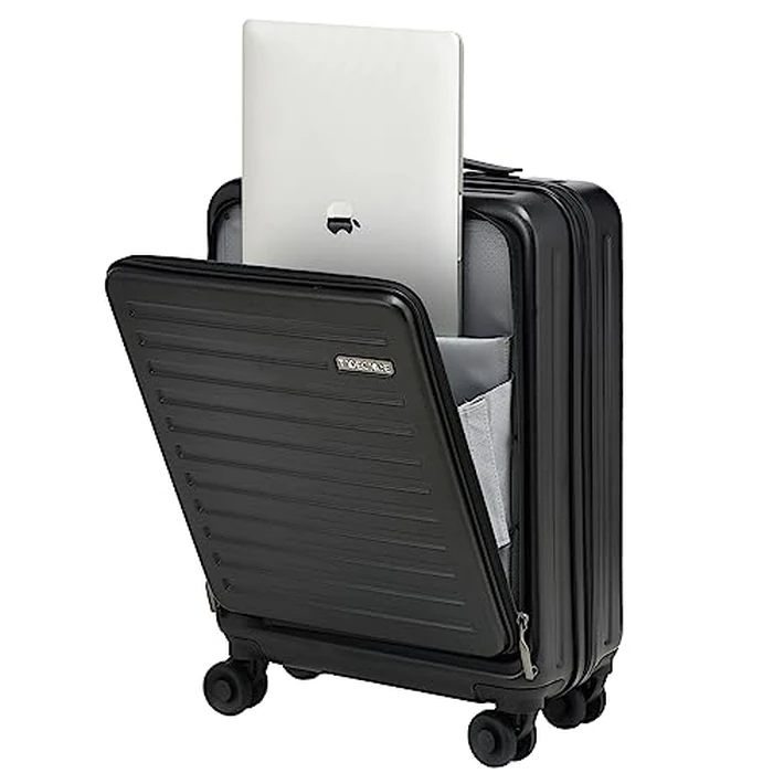 TydeCkare 20 Inch Carry On Luggage with Front Pocket, 21.65 * 15.35 * 7.87" Suitable for Airplane Overhead Bin, 34L Lightweight PC+ABS Hardshell with YKK Zipper, TSA Lock Approved, Black by TydeCkare - Used - Acceptable condition