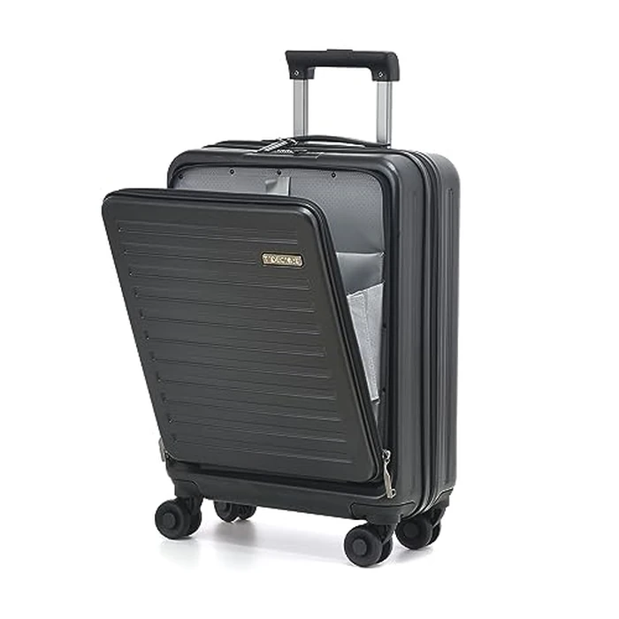 TydeCkare 20 Inch Carry On Luggage with Front Pocket, 21.65 * 15.35 * 7.87" Suitable for Airplane Overhead Bin, 34L Lightweight PC+ABS Hardshell with YKK Zipper, TSA Lock Approved, Black by TydeCkare - Image 2