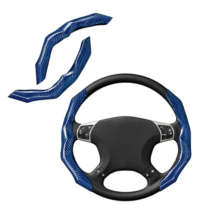Carbon Fiber Steering Wheel Cover with Anti-Slip Lining and Segmented Design 2pcs Universal Steering Wheel Protector for Men and Women, Car Interior Accessory (Blue) by RYCELYSIAN - Used - Like New condition - US$19.94