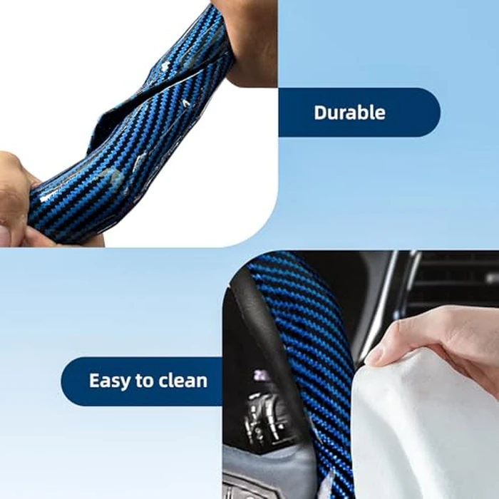 Carbon Fiber Steering Wheel Cover with Anti-Slip Lining and Segmented Design 2pcs Universal Steering Wheel Protector for Men and Women, Car Interior Accessory (Blue) by RYCELYSIAN - Image 5